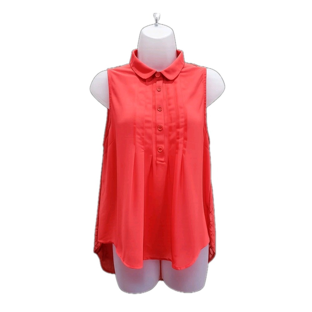 Envy Coral Hi Low Tank Top Lace Back Sheer Sleeveless Blouse Size L